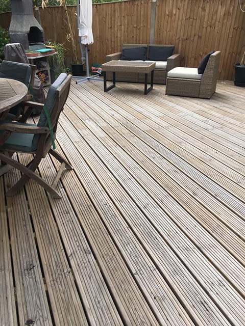 Wooden decking in garden